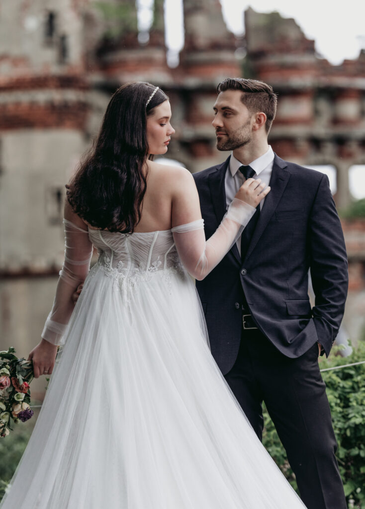 Styled Shoot at Bannerman Castle beautiful details by Hudson Valley wedding vendors wedding dress by wildblooms bridal, photo by Crys Torres Photography Beacon New York