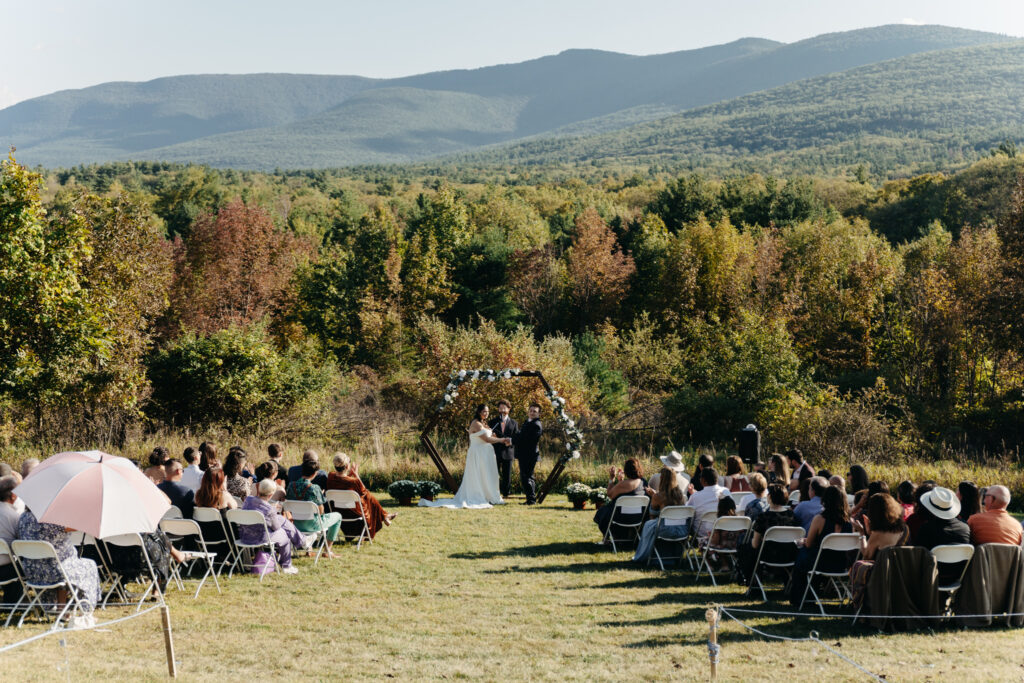 wide shot of beautiful landscape and backdrop of the wedding