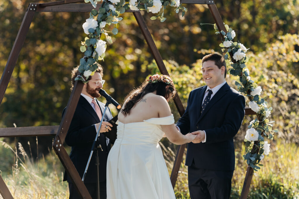 bride becoming emotional during exchanging of vows