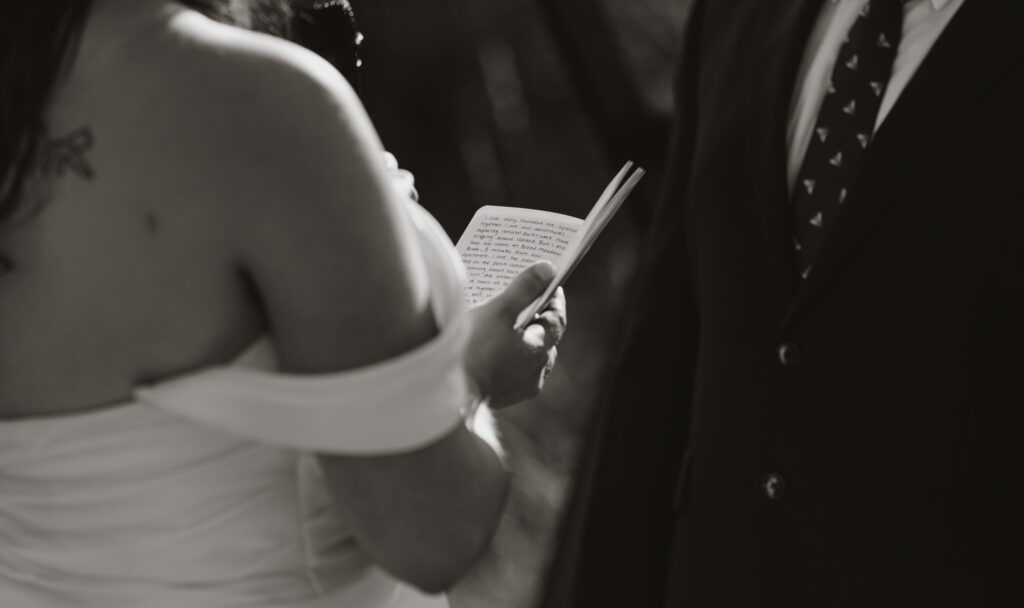 black and white close up shot of brides vows