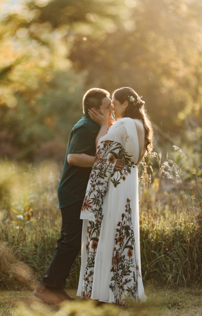 golden hour portraits in the family back yard. intimate wedding in round top new york