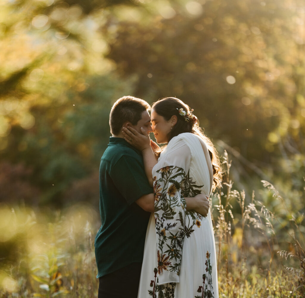 golden hour portraits in the family back yard. intimate wedding in round top new york