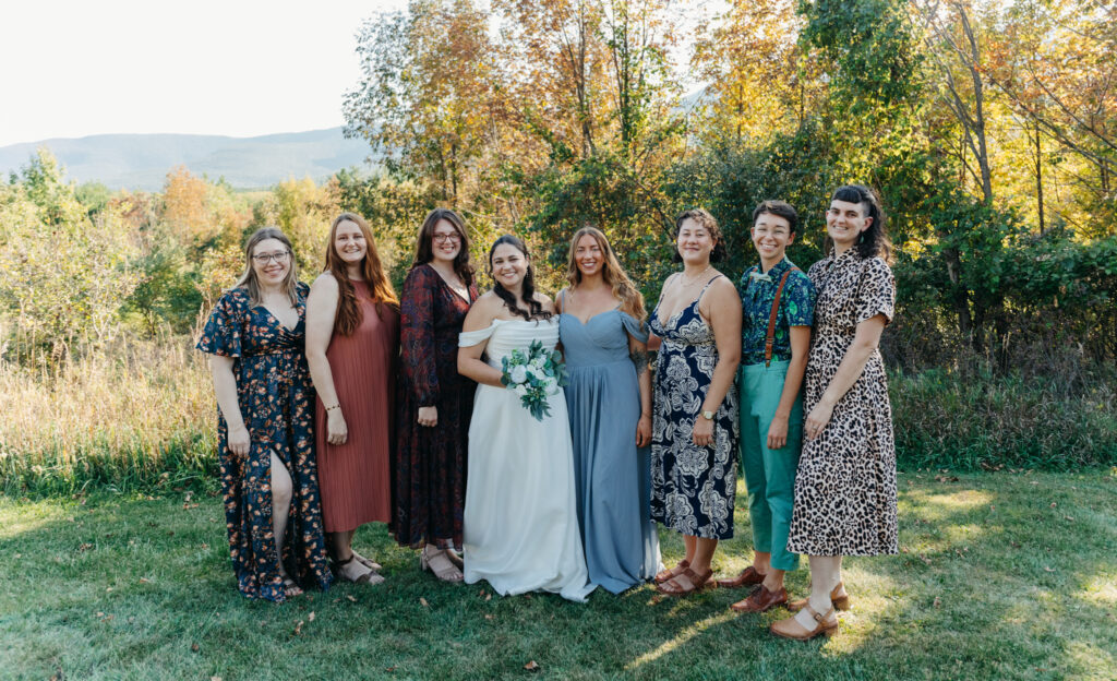 group photo of bridal party at intimate wedding