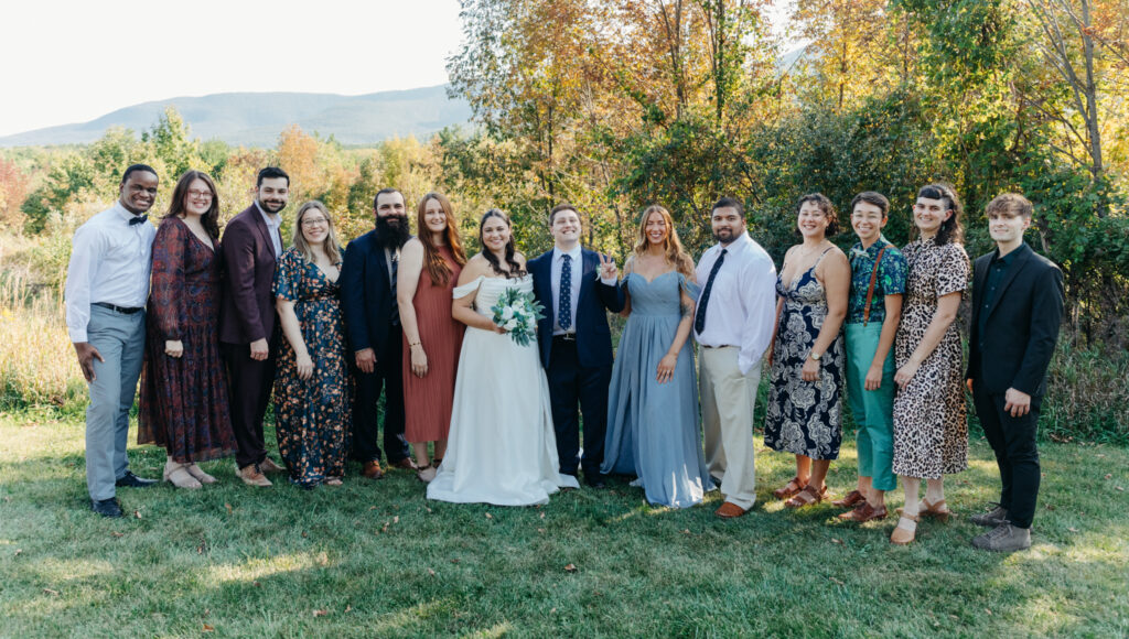 group photo of bridal party at intimate wedding