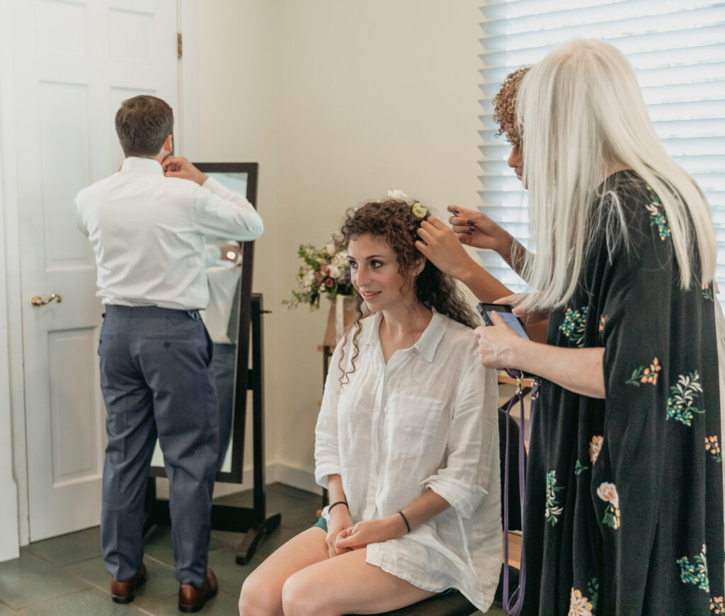 bride getting ready photos for wedding boscobel house and gardens hair and makeup