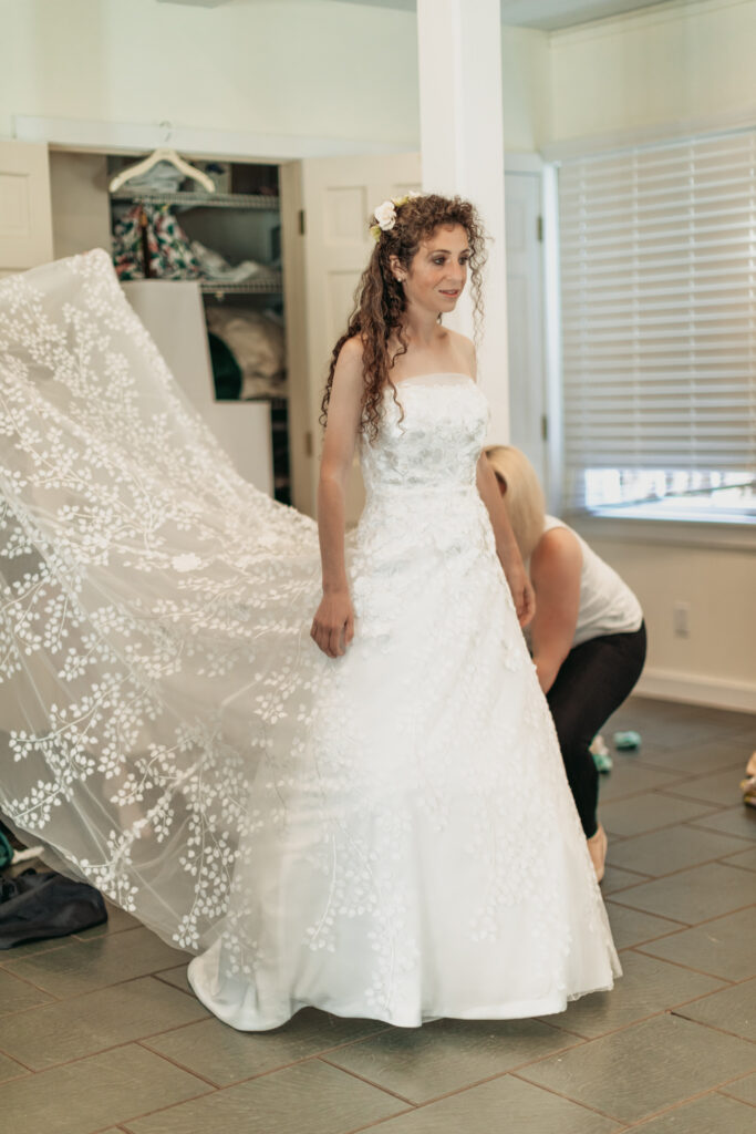 bride getting ready for wedding boscobel house and gardens bride in dress